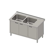 Stalas su 2 skyrių kriaukle (L), atlenkiamomis durelėmis 1400x700x850 mm, presuotas stalviršis