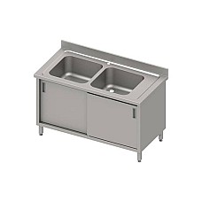 Stalas su 2 skyrių kriaukle (L), stumdomos durys 1100x700x850 mm, presuotas stalviršis, alavuotas kraštas 100x15x10