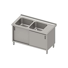 Stalas su 2 kriauklėmis (L), stumdomos durys 1100x700x850 mm, presuotas stalviršis