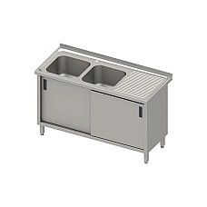 Stalas su 2 skyrių kriaukle (L), stumdomomis durelėmis 1400x600x850 mm, presuotas stalviršis