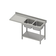 Stalas su 2 dubenų kriaukle (P) ir vieta šaldytuvui arba indaplovei 1800x600x900 mm, suvirintas, presuotas stalviršis, skardos kraštas 100x15x10