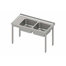 Stalas su 2 kriauklėmis (P), be lentynos 1200x600x850 mm, suvirintas, presuotas stalviršis