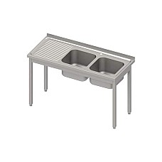 Stalas su 2 kriauklėmis (P), be lentynos 1400x600x850 mm, surenkamas, presuotas stalviršis