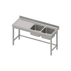 Stalas su 2 kriauklėmis (P), be lentynos 1900x600x850 mm, presuotas stalviršis, alavuotas kraštas 100x15x10