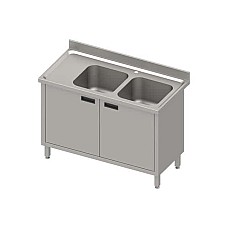 Stalas su 2 skyrių kriaukle (P), varstomos durelės 1100x700x850 mm, presuotas stalviršis, konservuotas kraštas 100x15x10