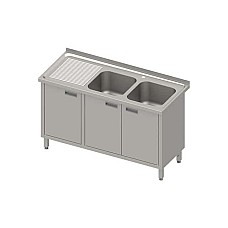 2 dubenų kriauklės stalas (P), atlenkiamos durelės 1400x600x850 mm, presuotas stalviršis