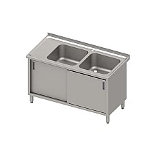 Stalas su 2 kriauklėmis (P), stumdomos durys 1100x700x850 mm, presuotas stalviršis