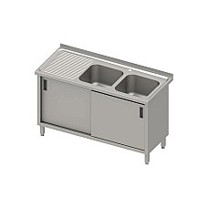 Stalas su 2 dubenų kriaukle (P), stumdomomis durelėmis 1400x600x850 mm, presuotas stalviršis