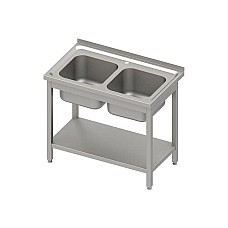 Stalas su 2 dubenų kriaukle, su lentyna 1000x700x850 mm, surenkamas, presuotas stalviršis