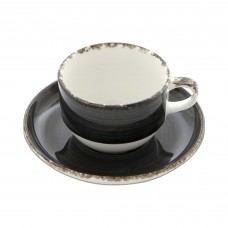 Puodeliai su lekštute, Fine Dine Onyx, porcelianas, juoda, 230 ml