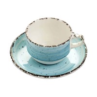 Puodeliai su lekštute, Fine Dine Turkus, porcelianas, mėlyna, 230 ml